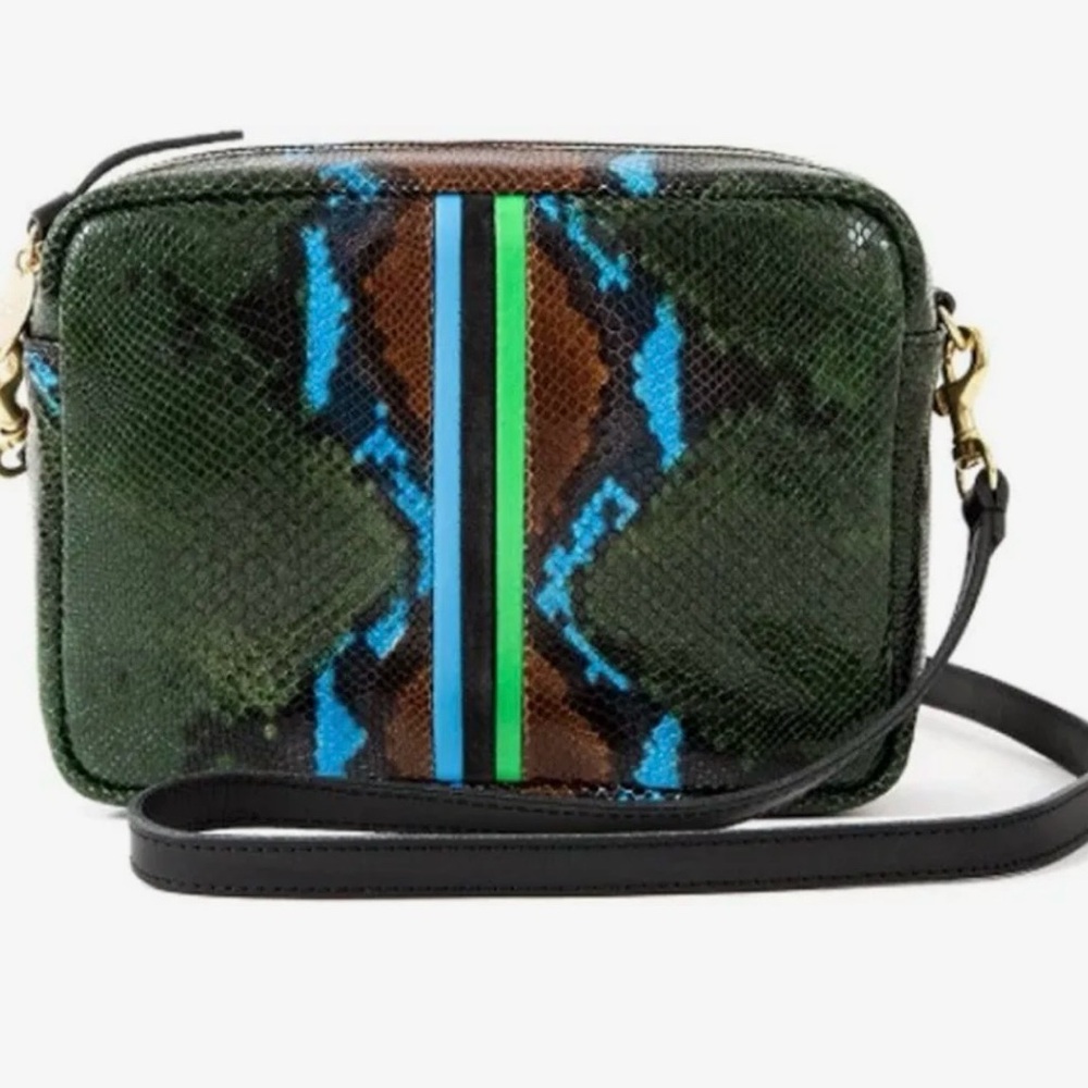 Clare V. Green Snake Embossed Midi Sac Bag with Stripes NEW - Picture 6 of 7